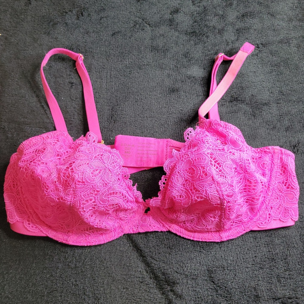 Soma Pink Lace Balconette Bra Full Coverage Underwire Adjustable Straps Size 34D